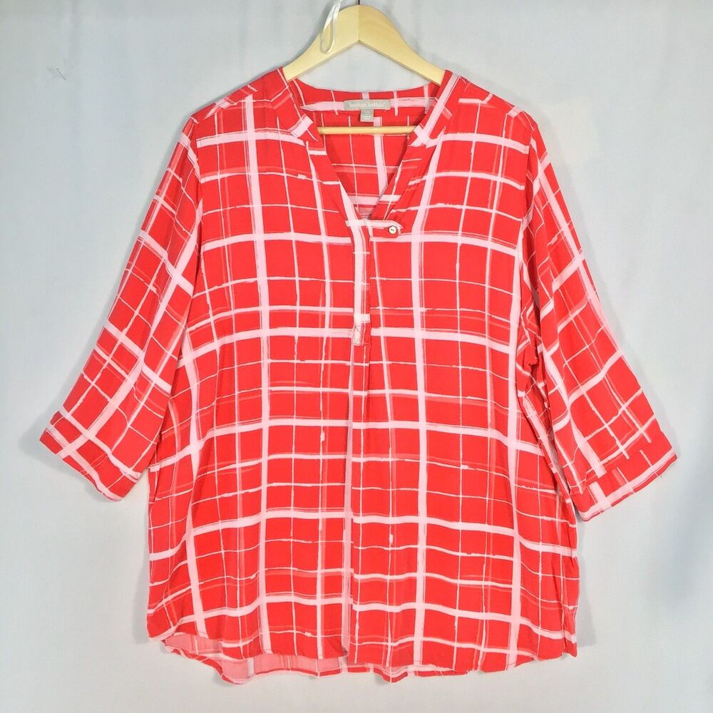 Woman Within Blouse Woman Size 18/20 Large Orange 3/4 Sleeve Popover Tunic Top